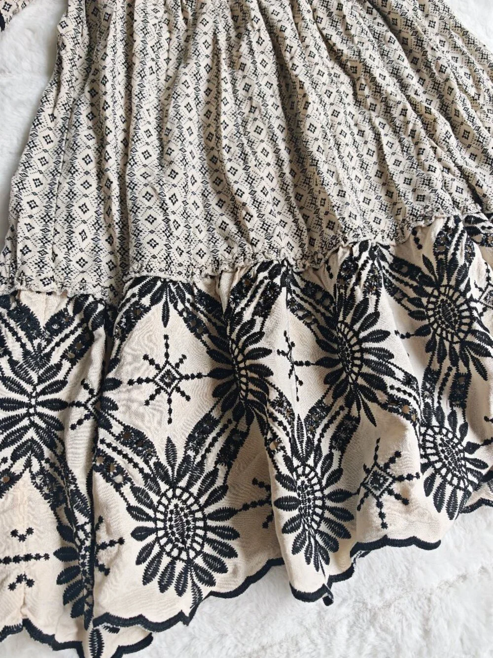 Tribal Femme French Oak Embroidered Mini Dress 2-Way Wear Boho Smocked Dress L - Picture 6 of 15